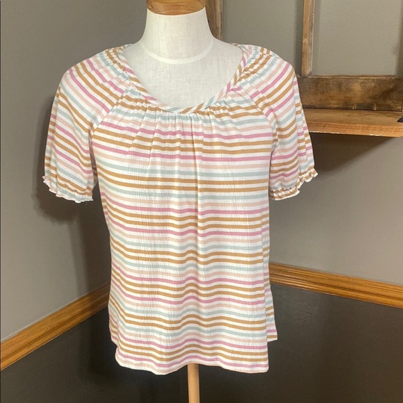 LC Lauren Conrad scoop neck Striped Multicolor short sleeve Top size small - Picture 1 of 6